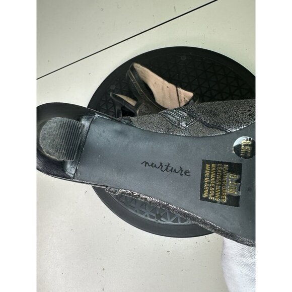 Nurture Black Gray Leather Open Toe Sandal Laser cut Sz 8.5 M - Picture 4 of 7